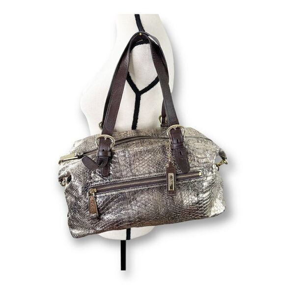 Cole Haan Reptile Embossed Gold Slouchy Convertible Satchel Bag Vintage Large - Picture 2 of 14